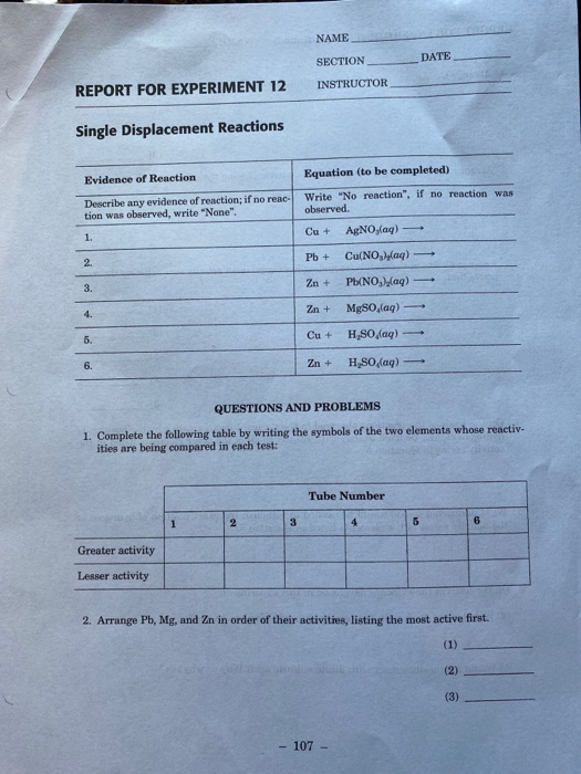 Solved NAME SECTION DATE INSTRUCTOR REPORT FOR EXPERIMENT 12 