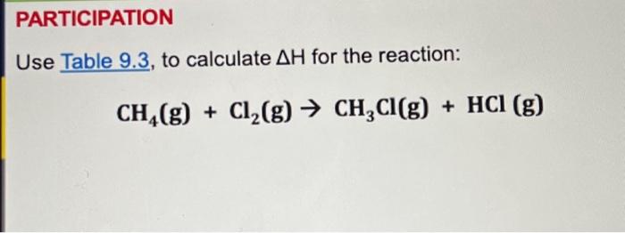 Use Table 9.3 , to calculate ΔH for the reaction: | Chegg.com