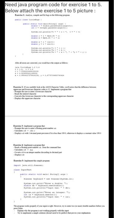 Solved Need java program code for exercise 1 to 5. Below | Chegg.com