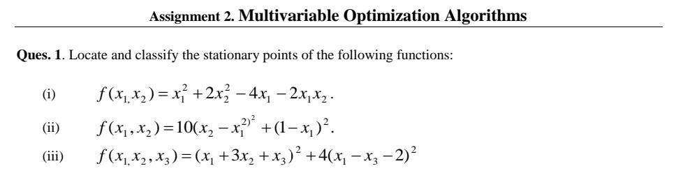 Solved Assignment 2. Multivariable Optimization Algorithms | Chegg.com