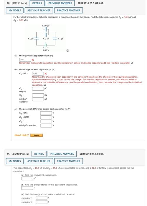 Solved 10. 10/12 Points DETAILS PREVIOUS ANSWERS SERPSE10 | Chegg.com