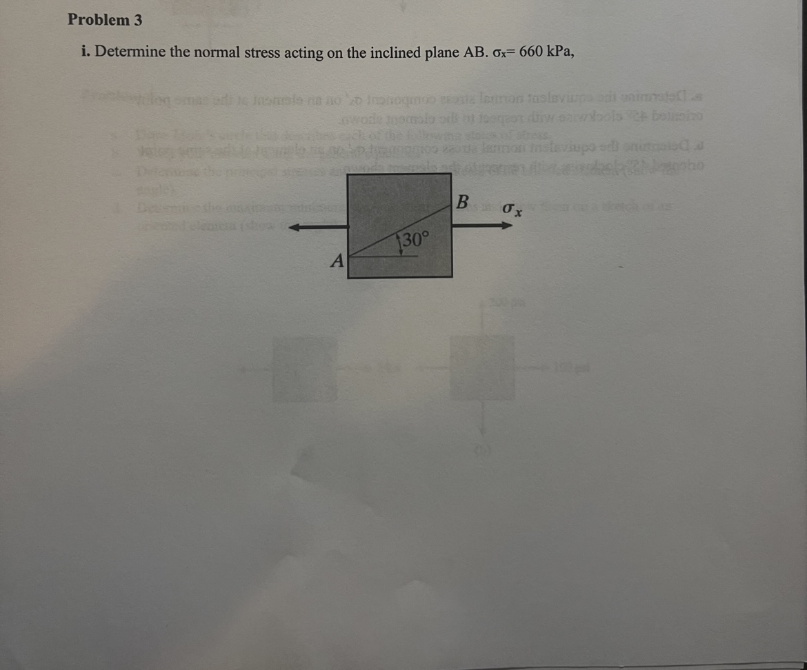 Solved Problem 3i. ﻿Determine the normal stress acting on | Chegg.com