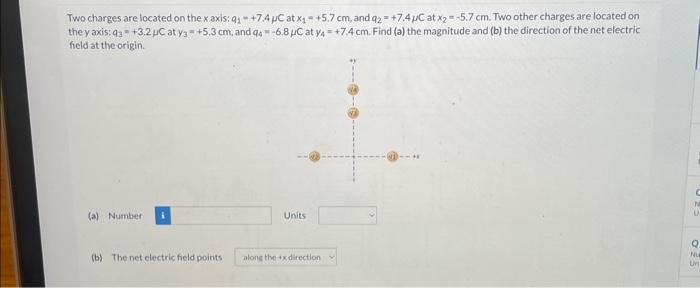 Solved Two charges are located on the x axis: q1=+7.4μC at | Chegg.com