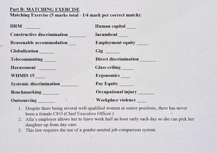 Solved Part B: MATCHING EXERCISE Matching Exercise (5 marks