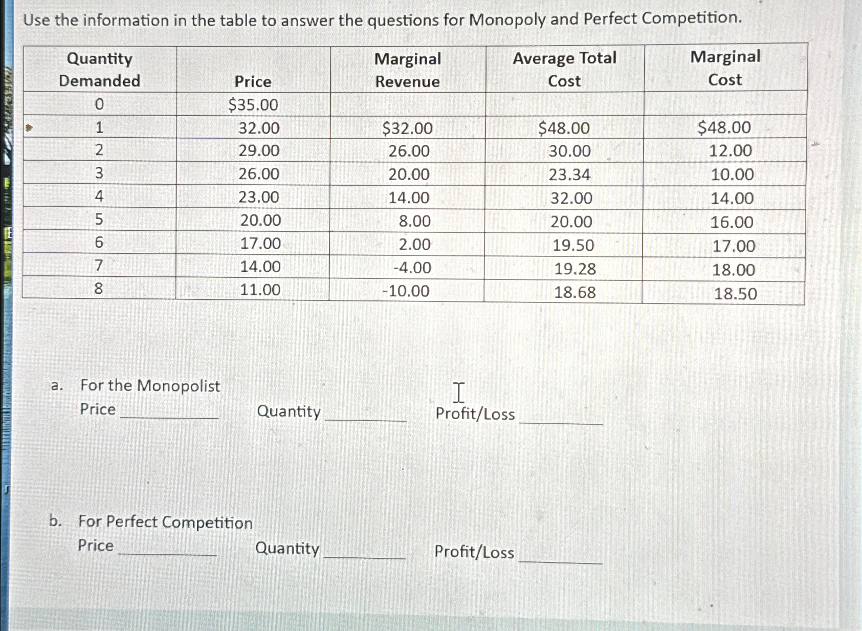 Solved Use the information in the table to answer the | Chegg.com