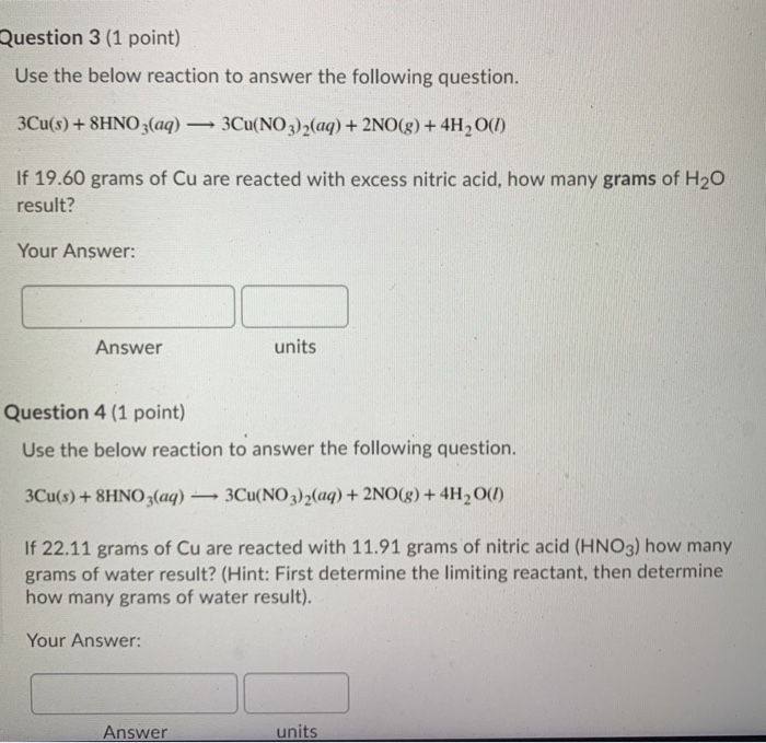 Solved Question 3 (1 point) Use the below reaction to answer | Chegg.com