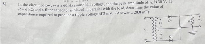 Solved In the circuit below, vl is a 60 Hz sinusoidal | Chegg.com