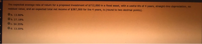Solved The expected average rate of return for a proposed | Chegg.com