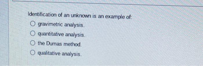 Solved Identification of an unknown is an example of: | Chegg.com