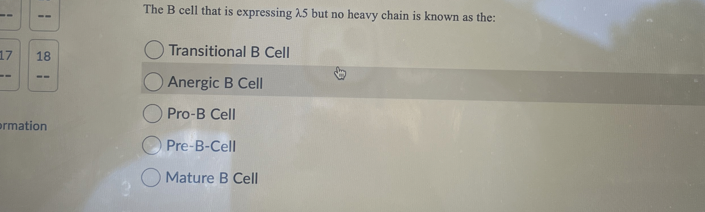 Solved The B ﻿cell that is expressing λ5 ﻿but no heavy chain | Chegg.com