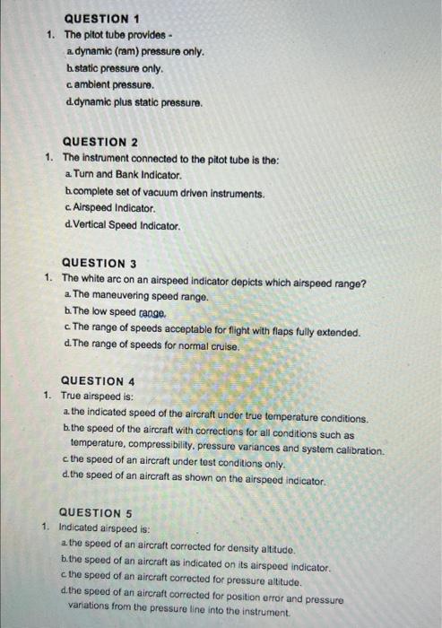 Solved QUESTION 1 1. The pitot tube provides - a dynamic | Chegg.com