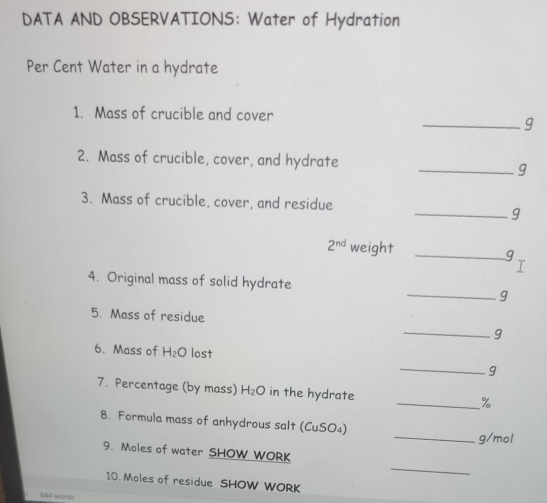 EXPERIMENTAL PROCEDURE 1. Use a clean dry crucible