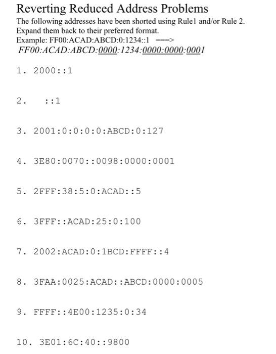 Solved Reverting Reduced Address Problems The following | Chegg.com