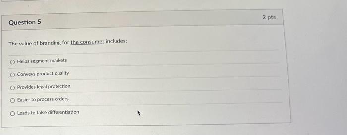 Solved 2 pts Question 5 The value of branding for the | Chegg.com