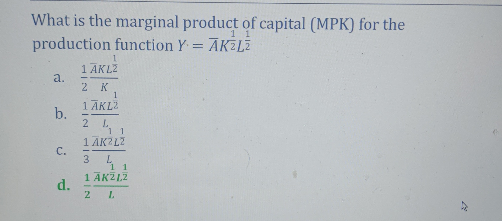 Solved What is the marginal product of capital (MPK) ﻿for | Chegg.com