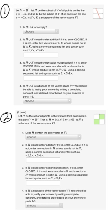 Solved Let V =R?, let H be the subset of V of all points on | Chegg.com