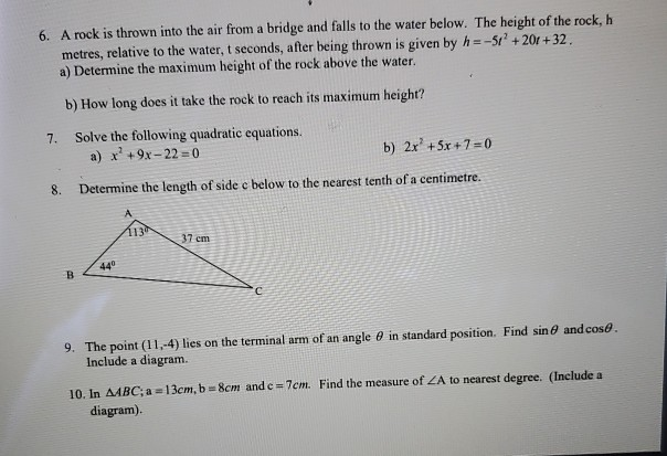 Solved 6. A rock is thrown into the air from a bridge and | Chegg.com