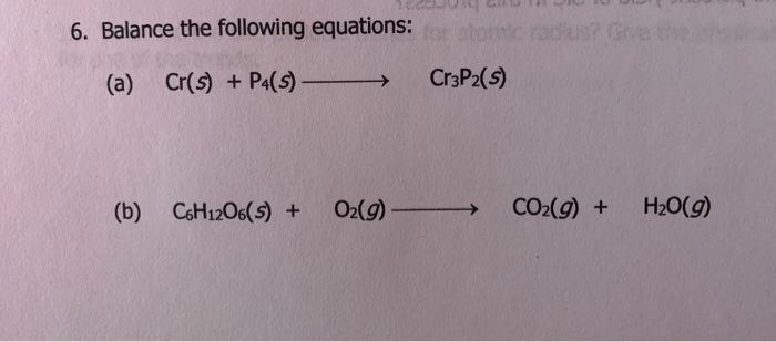 Solved Ju 6 Balance The Following Equations A Cr S Chegg Com