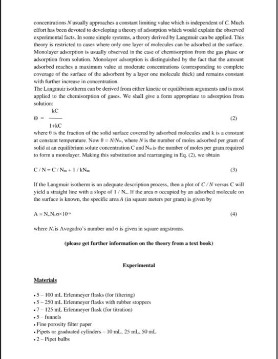 Solved Create an adsorption experiment report according to | Chegg.com