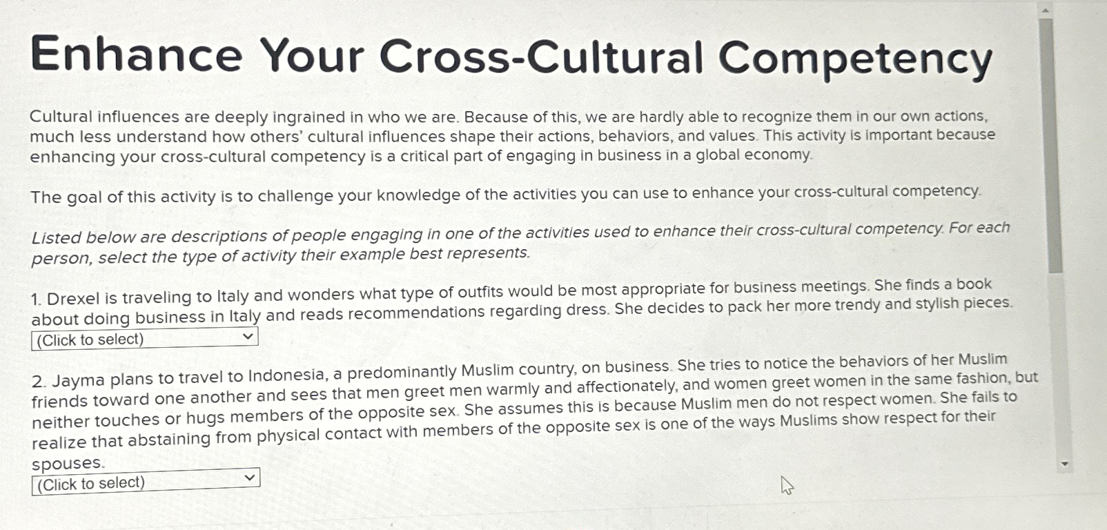 Solved Enhance Your Cross-Cultural CompetencyCultural | Chegg.com