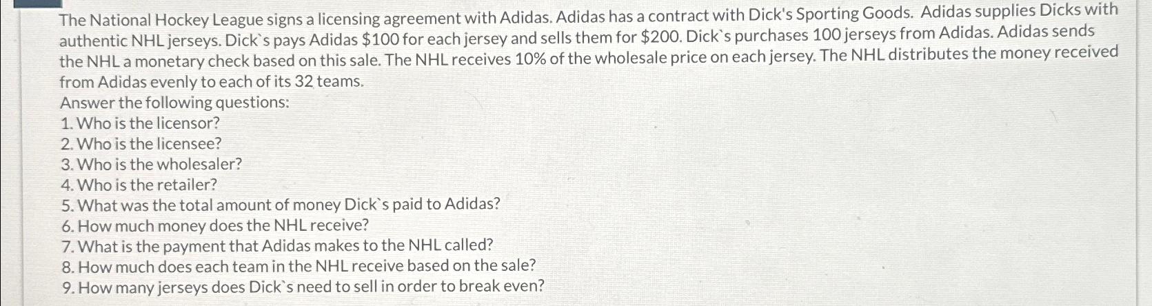 Adidas best sale nhl contract