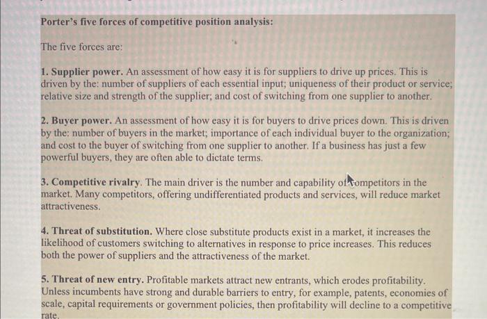 Solved what are the five forces of competitive position Chegg