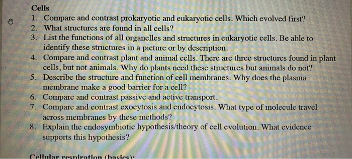 Solved Cells 1. Compare and contrast prokaryotic and | Chegg.com
