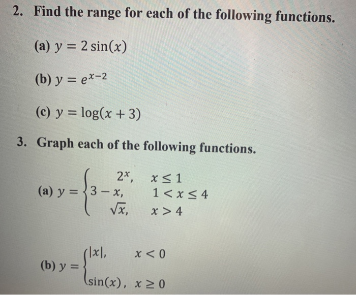 Solved 2. Find the range for each of the following | Chegg.com
