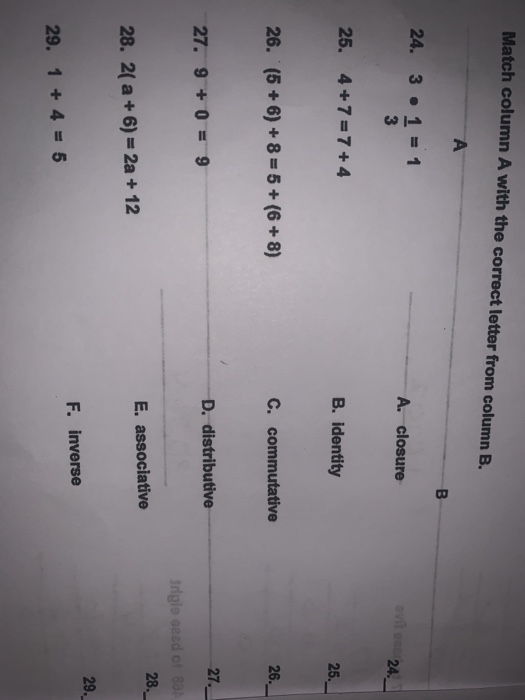 Solved Match Column A With The Correct Letter From Column B. | Chegg.com