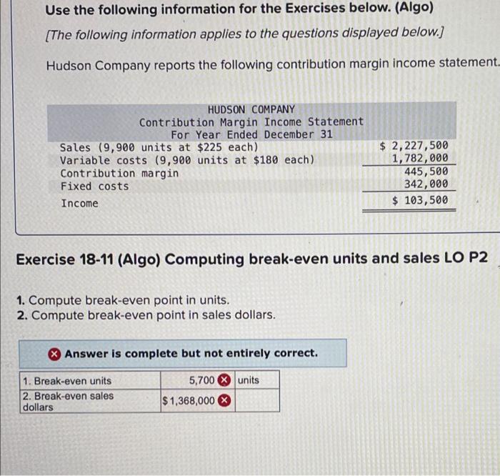 Solved Use The Following Information For The Exercises | Chegg.com