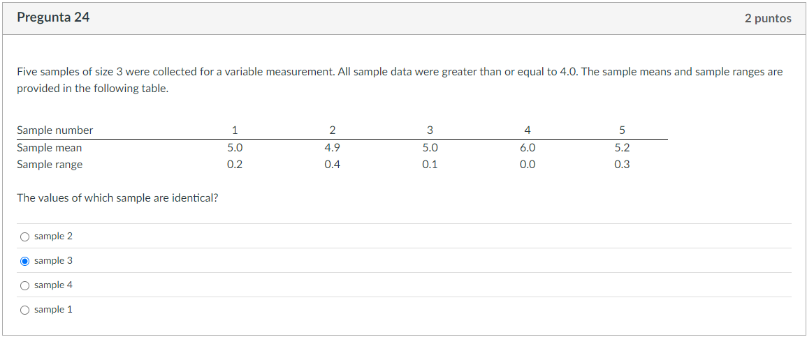 Identical Samples Solved Five samples of size 3 were collected for a variable | Chegg.com