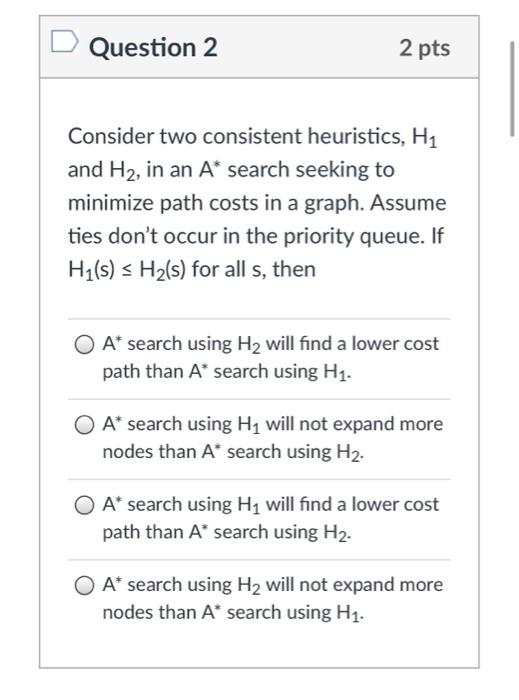 Solved Question 1 2 pts An optimal search algorithm__--- | Chegg.com