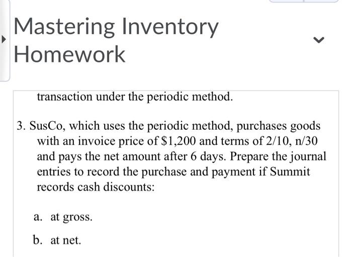 mastering inventory homework exercises