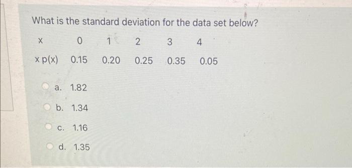 Solved What is the standard deviation for the data set | Chegg.com