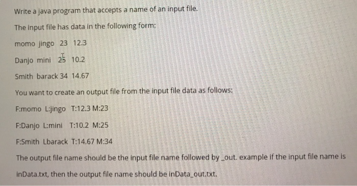 Solved Write a java program that accepts a name of an input | Chegg.com