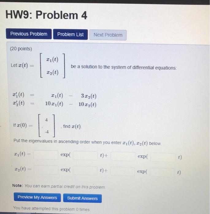 Solved HW9: Problem 4 Previous Problem Problem List Next | Chegg.com