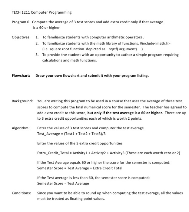 Solved TECH 1211 Computer Programming Program compute the | Chegg.com