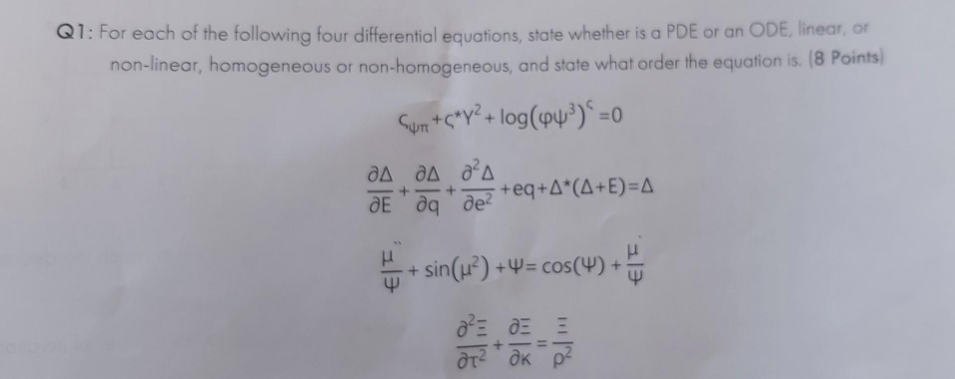 Solved Q1: For each of the following four differential | Chegg.com