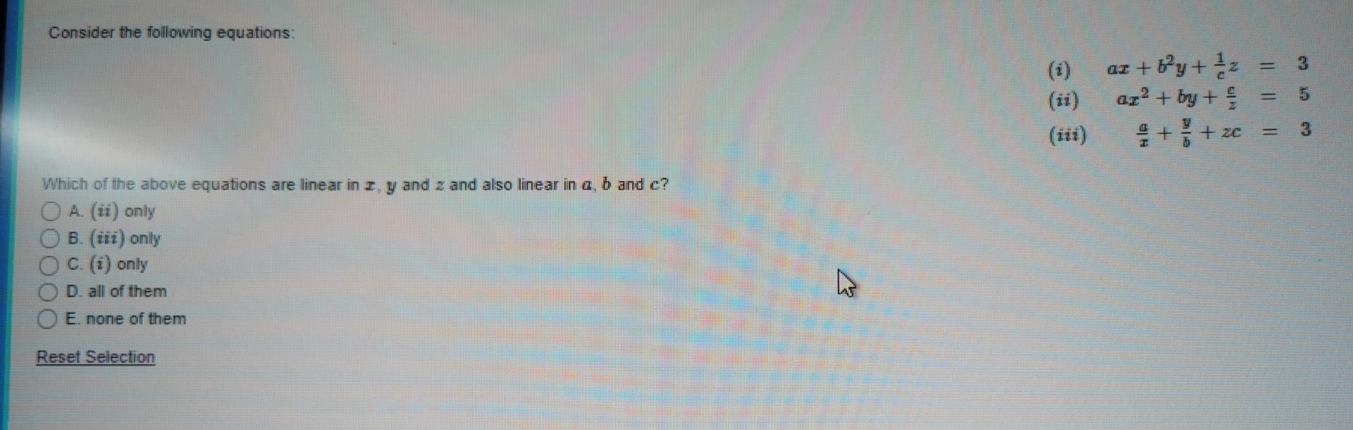 Solved Consider the following equations: az +by+22 az? +by+ | Chegg.com