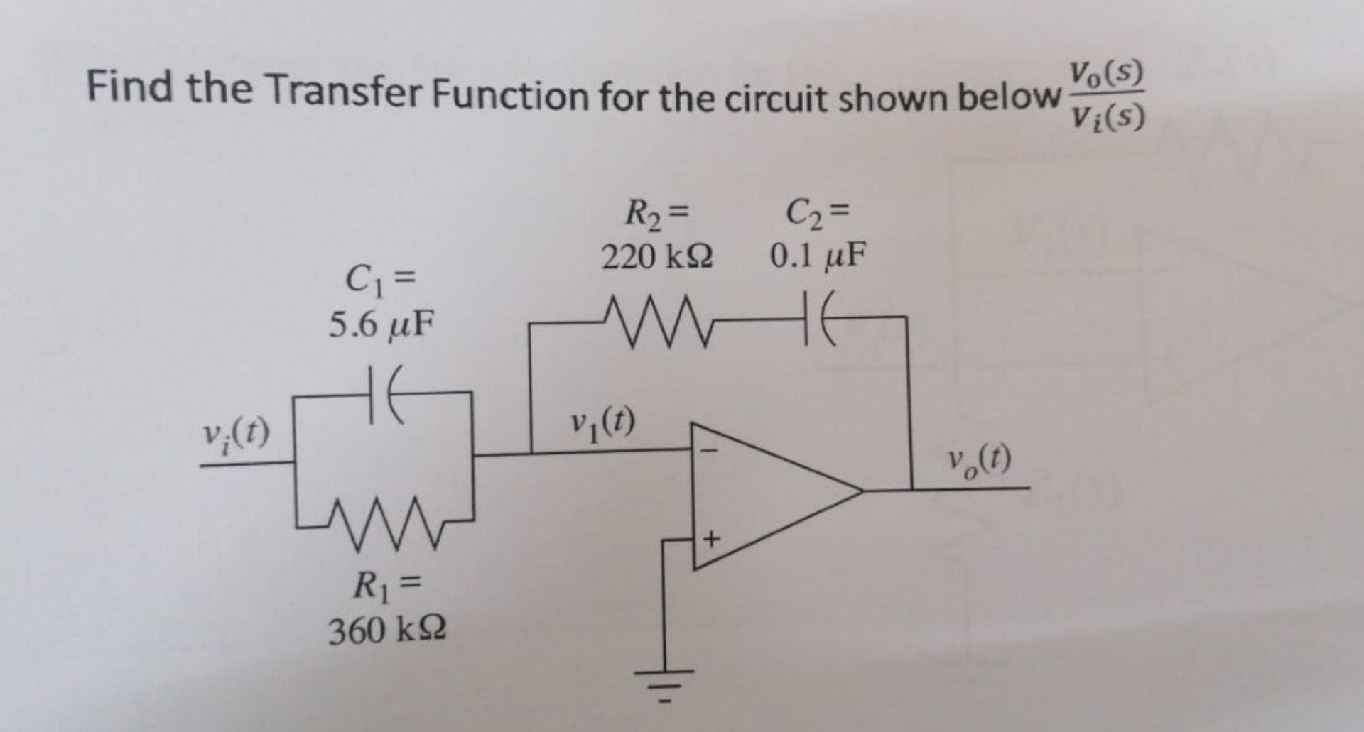 Solved Find the Transfer Function for the circuit shown | Chegg.com