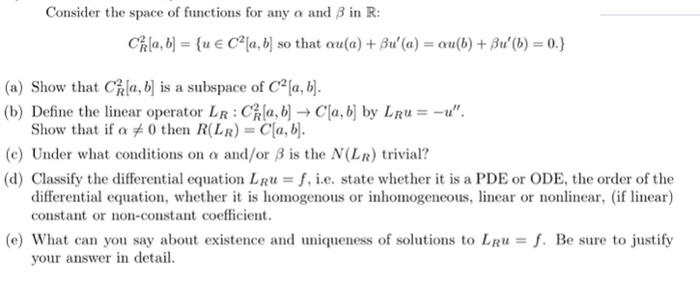 Solved Consider The Space Of Functions For Any α And β In R | Chegg.com