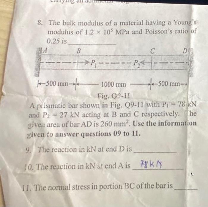 Solved 8. The bulk modulus of a material having a Young's | Chegg.com