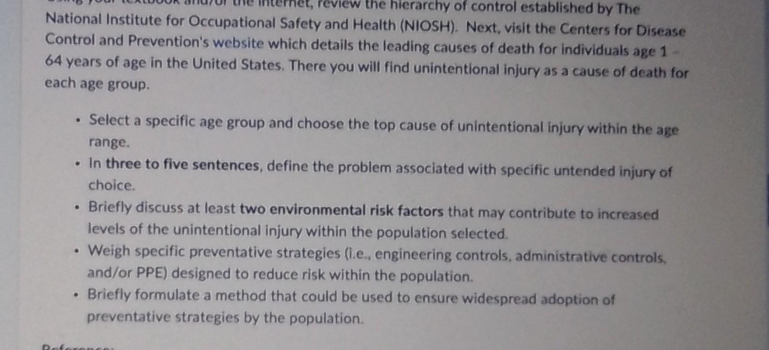 Solved National Institute For Occupational Safety And Health | Chegg.com