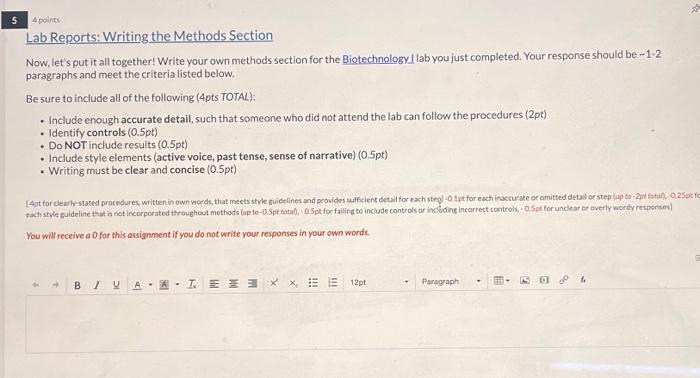 Lab Reports: Writing the Methods Section Now, let's | Chegg.com