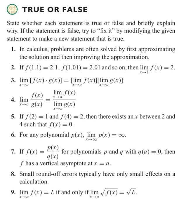 Solved State whether each statement is true or false and | Chegg.com