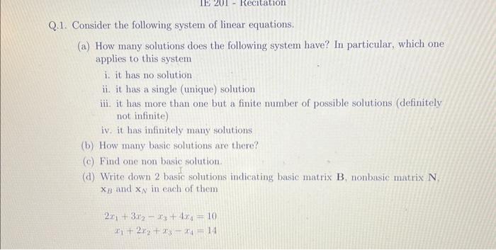 Solved 2.1. Consider the following system of linear | Chegg.com