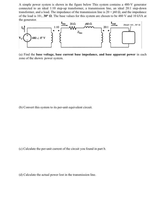 Solved A simple power system is shown in the figure below | Chegg.com