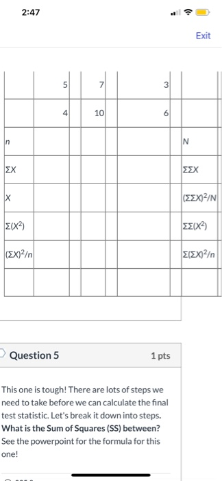 Solved 2:47 Exit Use this table to answer the following | Chegg.com