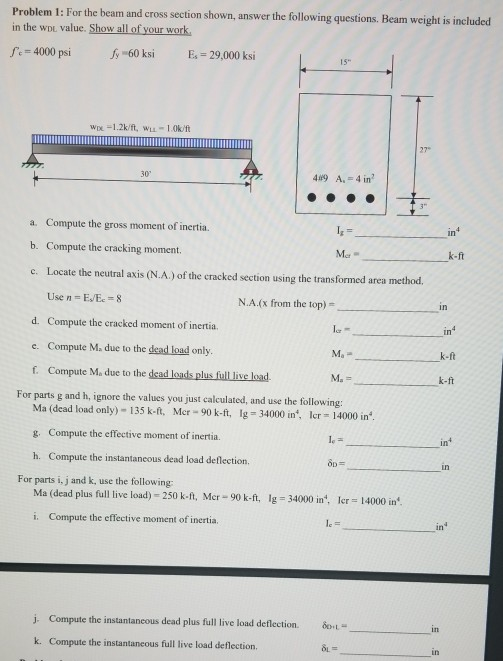 Solved Problem 1: For The Beam And Cross Section Shown, | Chegg.com