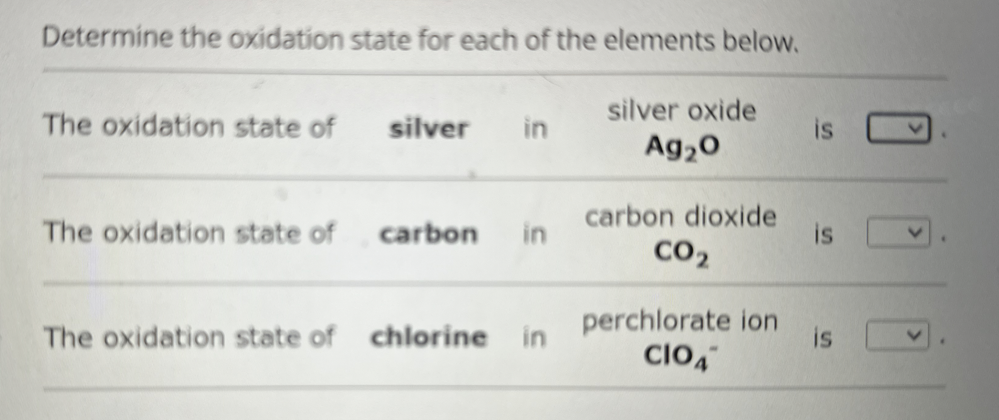 Solved Determine the oxidation state for each of the | Chegg.com